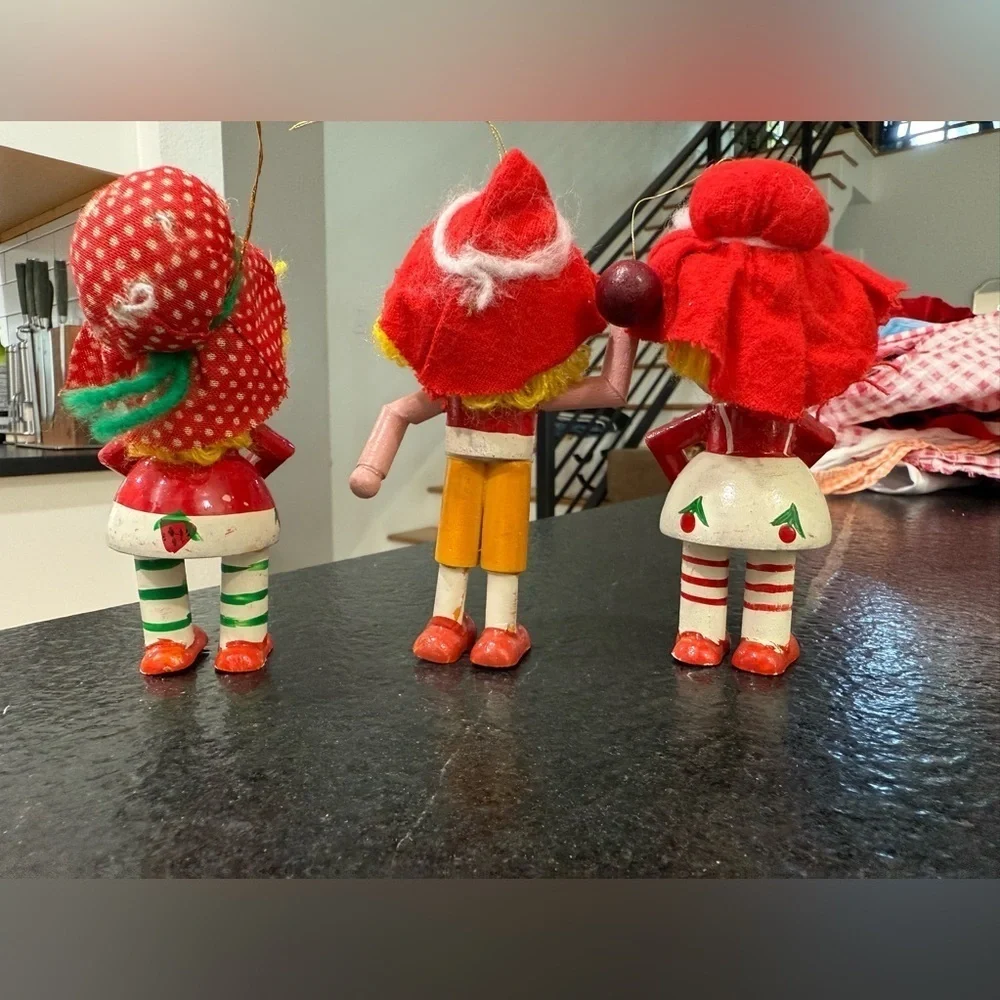 3 Vintage Wooden Doll Holiday Christmas Ornaments Made‎ in Taiwan